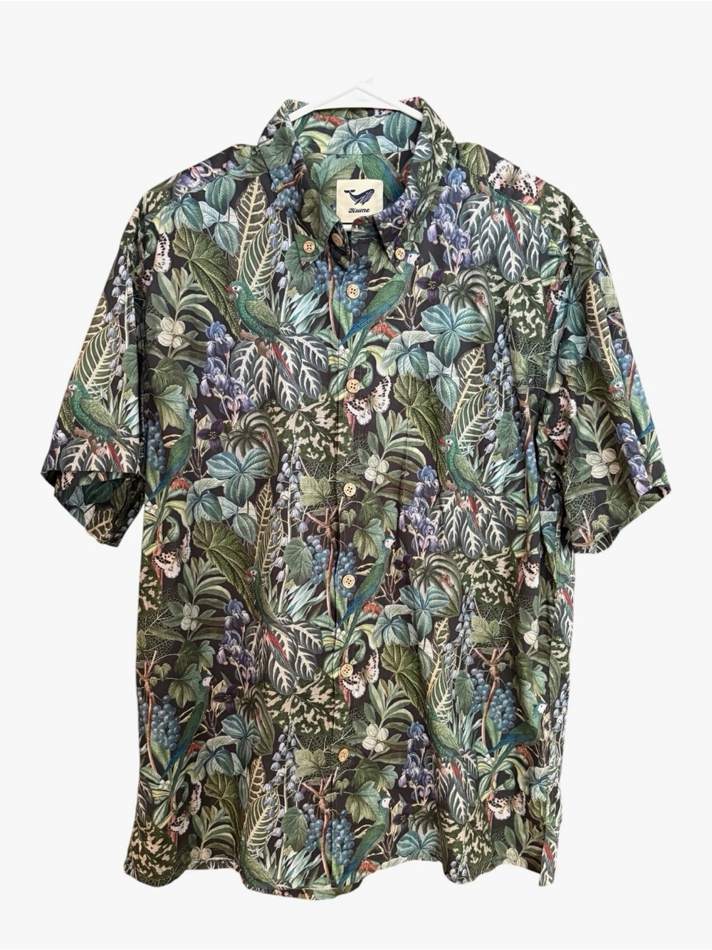 Yiume Men's Jungle Botanical Short-Sleeve 100% Cotton Button-Down Shirt - Green